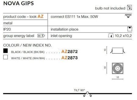 Lampa wpuszczana NOVA GIPS black/black (AZ2872) - Azzardo