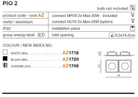 Lampa wpuszczana PIO 2 black (AZ1720 | GM2208-BK) - AZZARDO