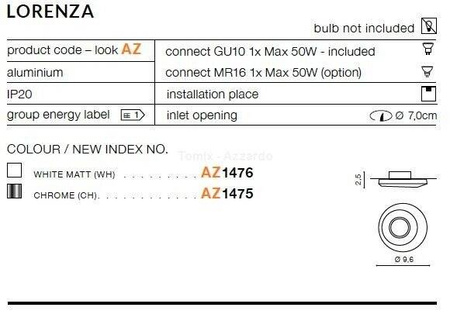 Lampa wpuszczana LORENZA white (AZ1476 | NC1777-WH) - AZZARDO