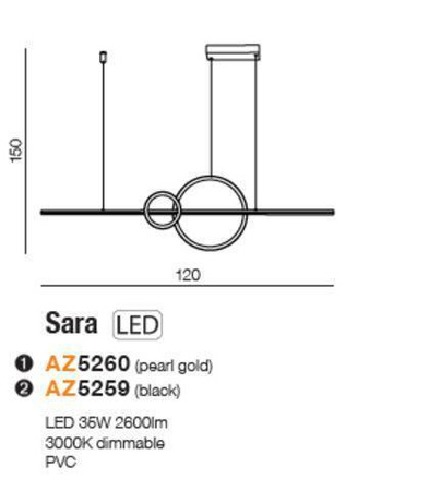 Lampa wisząca SARA 3-STEP DIMM czarna (AZ5259) - Azzardo