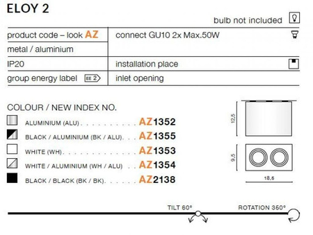 Plafon ELOY 2 black/aluminium (AZ1355 | GM4204-BK-ALU) - AZZARDO