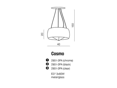 Lampa wisząca COSMO kol.CHROM (2901-3PA) Azzardo - żyrandol