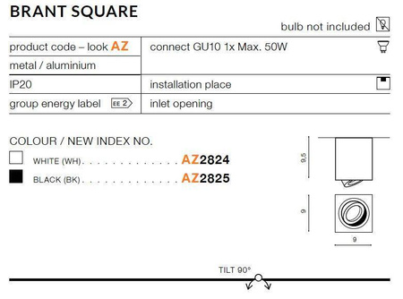 Plafon BRANT SQUARE black (AZ2825) - AZZARDO