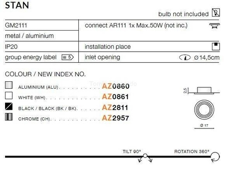 Lampa wpuszczana STAN white (AZ0861 | GM2111-WH) - AZZARDO